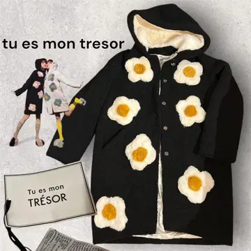 택 포함 새상품 트레조아 플라워 미디 코트 블랙