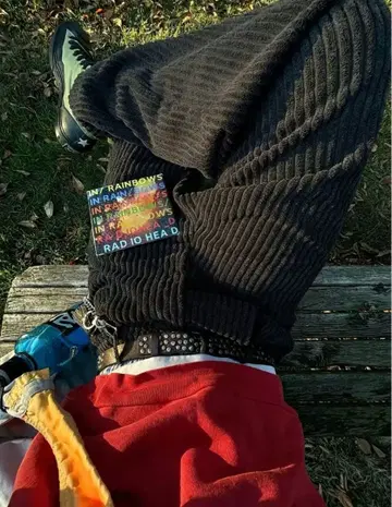 90s 코듀로이 배기 와이드 팬츠 블랙 굵은 폭 구제 의류