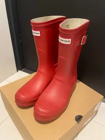 HUNTER 숏 레인부츠 23cm 레드