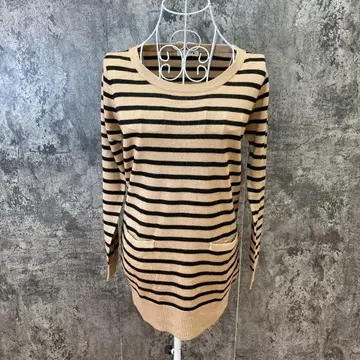 any FAM 애니팜 티셔츠 니트 긴팔 보더 브라운 블랙(2