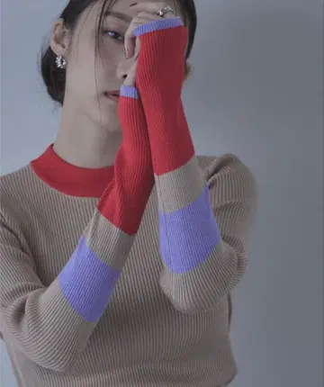 [택 포함 새상품] miette 멀티 배색 핑거 리브 니트
