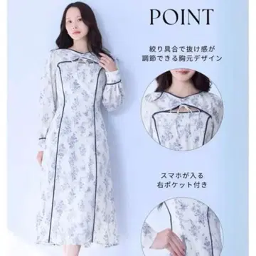 overE 플라워 파이핑 원피스: 화이트[102 사이즈]