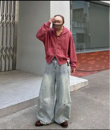 핑크 후드 부착 집업 후드티