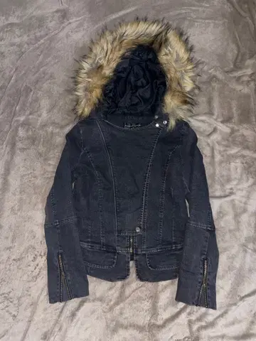 00s y2k archive ZIP 짧은 데님 퍼 자켓 바이커