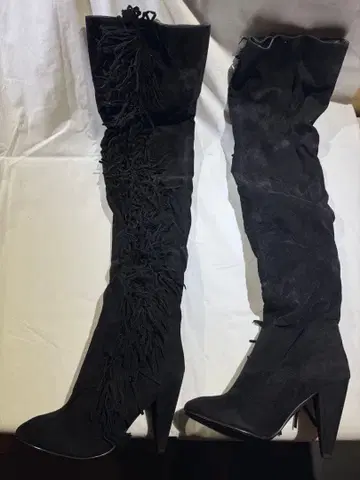 미사용 새상품 SLY 프린지 장식 블랙 스웨이드 니하이 부츠