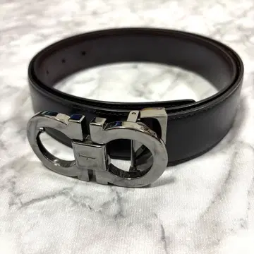 [컨디션 최상] Ferragamo 블랙 가죽 벨트 실버 버클