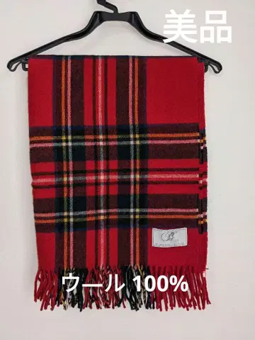 체크 빨간색 대형 머플러 스트롤 울 100%