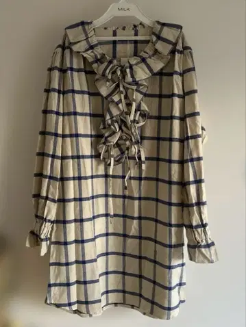 [미사용] MILK/체크 무늬 프릴 블라우스