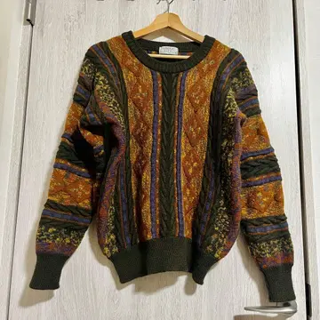 [ 구제 의류 ] 케이블 짜임 입체 니트 스웨터 오렌지 카키 빈티지