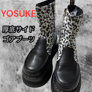 YOSUKE 요스케 통굽 사이드 고어 부츠 (블랙 화이트) 23.5cm