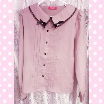 MARS 하트 버튼 & 더블 리본 블라우스 핑크 긴팔 상의