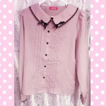 MARS 하트 버튼 & 더블 리본 블라우스 핑크 긴팔 상의