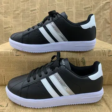 새상품 여성용 23.0cm 발수 인조 가죽 코트 스니커즈 블랙 3149