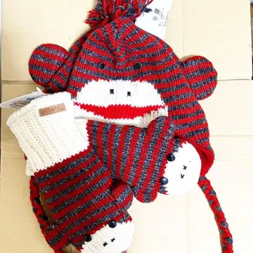 새상품 스트라이프 원숭이 니트 모자 미튼 knitwits 장갑