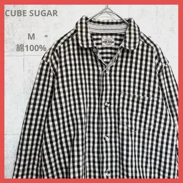 CUBE SUGAR 면 100% [ M ] 체크 무늬 긴팔 셔츠