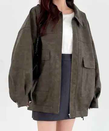 Heather 페이크 레더 BIG 블루종 브라운