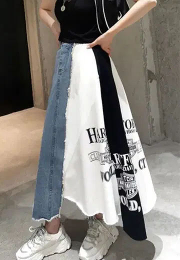 할리데이비슨 로고 데님 스커트 L