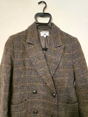 브라운 체크 무늬 더블 브레스트 코트