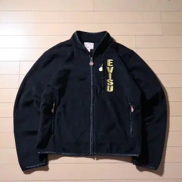 EVISU 에비수 플리스 보아 자켓 자수 로고 빅 카모메 블랙