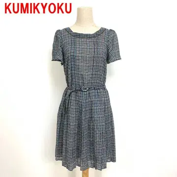 A6616 쿠미쿄쿠 롱 원피스 반팔 플레어 벨트 포함 그린 네이비 3