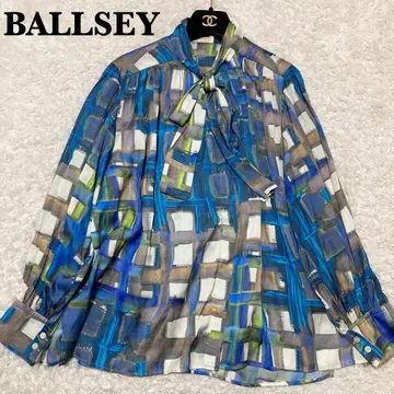 컨디션 최상 ballsey 스택 체크 프린트 와이드 보타이 블라우스 36