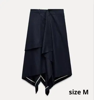미사용 새상품 ZARA 핀스트라이프 패턴 비대칭 스커트 네이비 M 사이즈