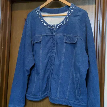 민트 브리즈 5L 데님 블루 노카라 자켓 비쥬 포함