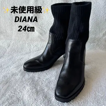 미사용급 DIANA 다이애나 가죽 삭스 부츠 블랙 24cm