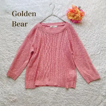 골든 베어 [ M ] 핑크 니트 스웨터 긴팔 면 아크릴 캐주얼