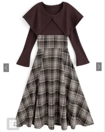 체크 무늬 빅 칼라 플레어 원피스 브라운 GRL ru1000 M