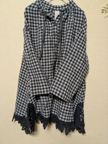 pual ce cin 퓨어세신 체크 무늬 긴팔 셔츠 레이스 포함