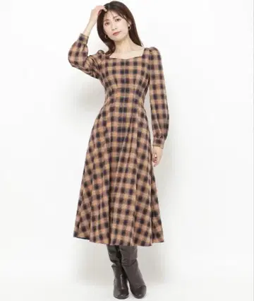 앙데팡당 체크 허리 턱 원피스