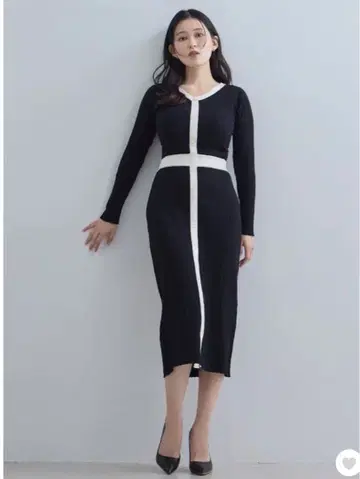 overE 타이트풍 와이드 리브 니트 원피스: 블랙 바이컬러 102