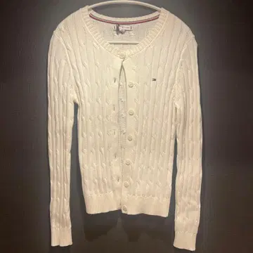 미사용 TOMMY HILFIGER 케이블 니트 가디건 XS 화이트