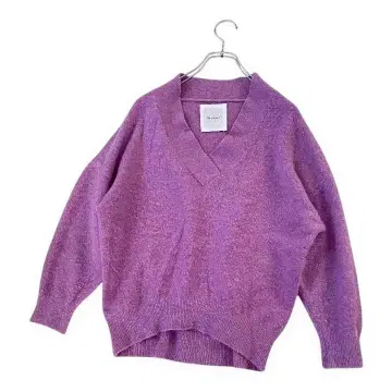 The Virgnia 알파카 혼방 니트 퍼플 V넥 루즈핏 고급