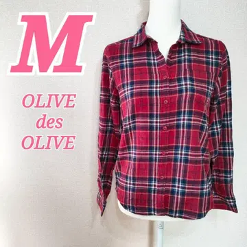 OLIVE des OLIVE 체크 무늬 긴팔 셔츠 M 레드 계열 캐주얼