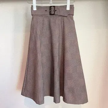 마이 스트라다 체크 플레어 스커트 브라운 벨트 플레어