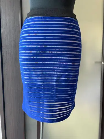 파랑 스트라이프 타이트 스커트