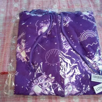 타코야키 레인보우 보라색 캐릭터 패턴 후드 부착 롱 사이즈