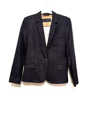 ZARA BASIC 네이비 체크 무늬 테일러드 자켓