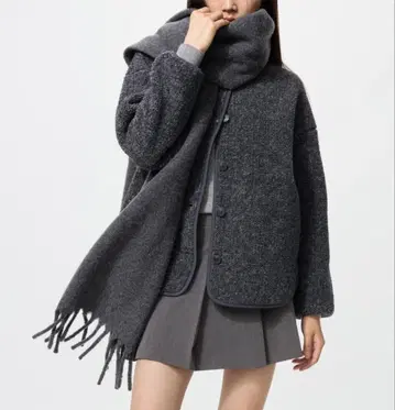 유니클로 보아 플리스 릴랙스 가디건 그레이 L