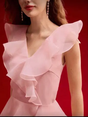 프릴 달린 슬리브리스 원피스 핑크