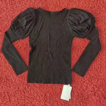 택 포함 미사용 새상품! 셀포드 퍼프 슬리브 리브 니트 블랙