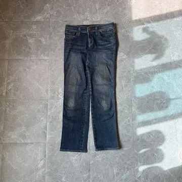 데님 와이드 팬츠 부츠컷 크롭 기장 자수 포켓