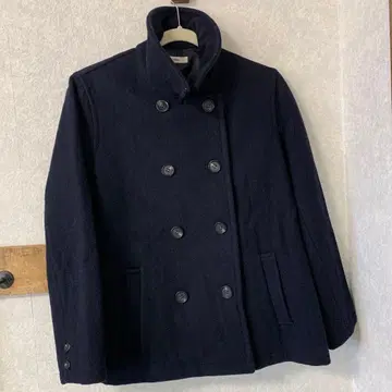 울 네이비 더블 브레스트 피 코트