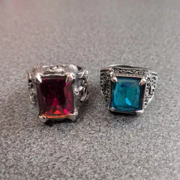 빨파 에메랄드 컷 반지 2개 세트