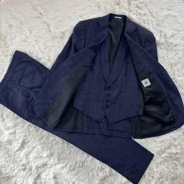 정장 셀렉트 3피스 A5 네이비 체크 슬림핏 노턱