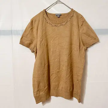 새상품급 ANN TAYLOR 반팔 니트 [ L ] 베이지 비즈 장식