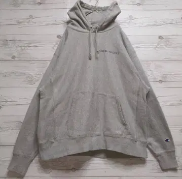 챔피온 리버스 위브 파랑 택 복각 기업 프린트 후드티 그레이