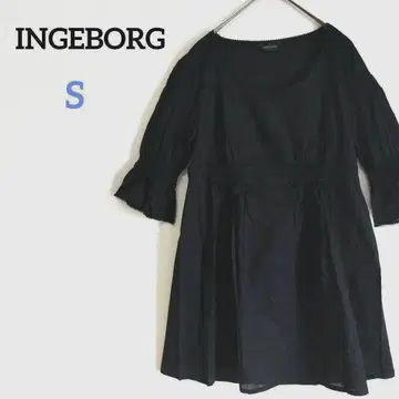 잉게보그 자카드 리본 원피스 튜닉 벨 슬리브 레이스 블랙